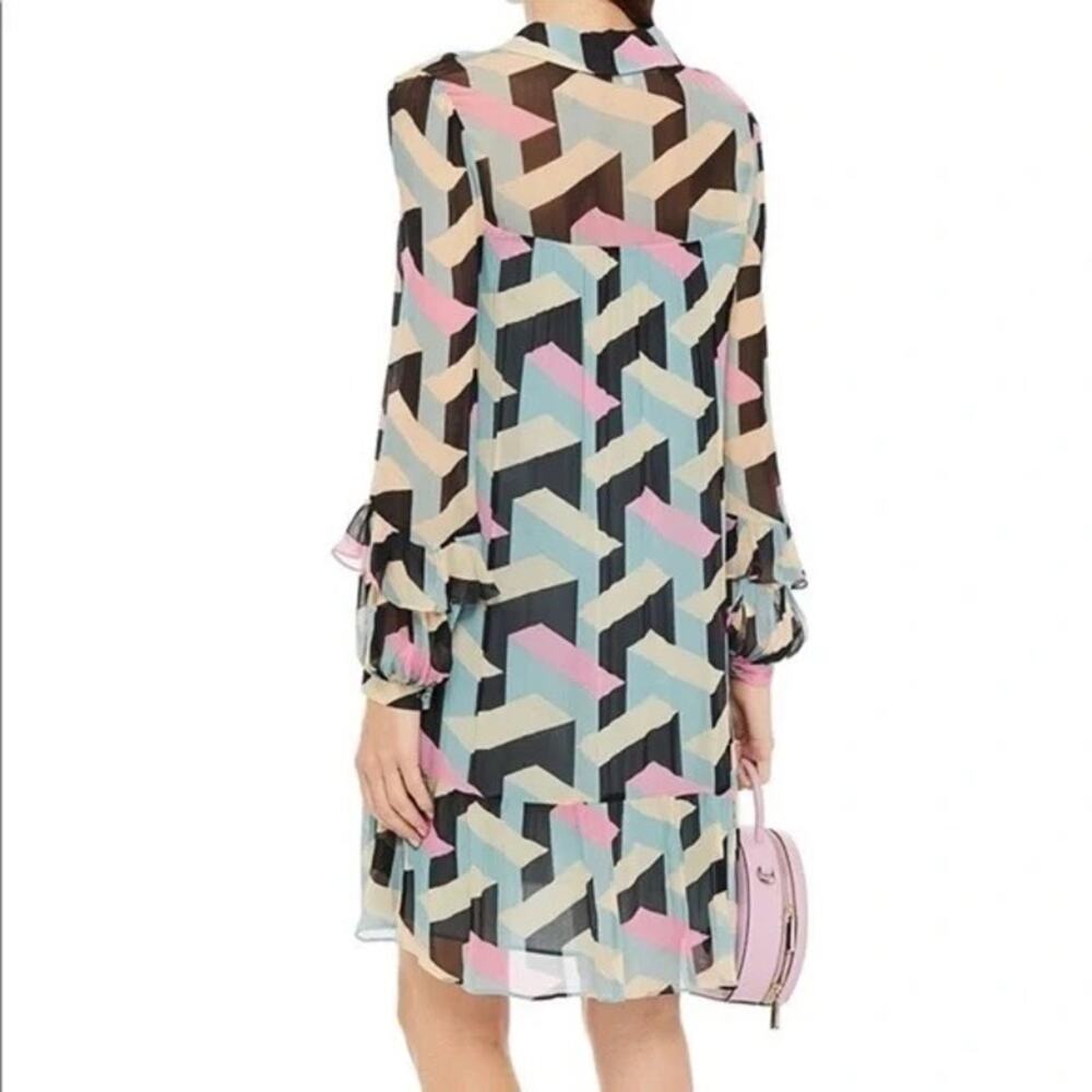Diane von Furstenberg Heidi Geometric Rectangle Print Long Sleeve Shirt Dress - Picture 2 of 13